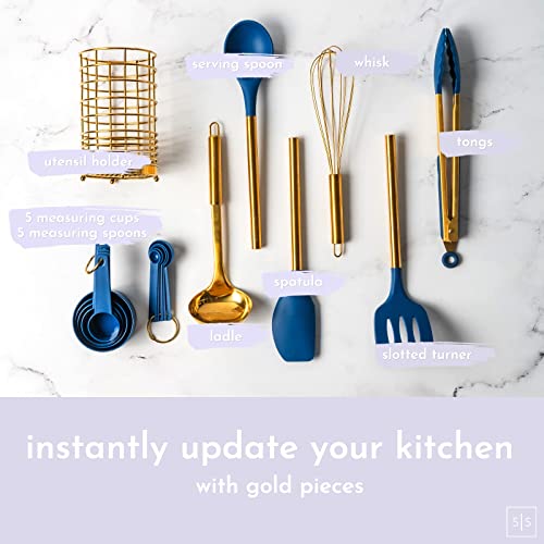 Black and Gold Kitchen Utensils with Gold Utensil Holder -17PC Gold Cooking Utensils Set Includes Black & Gold Measuring Cups and Spoons, Black Silicone Cooking Utensils Set -Gold Kitchen Accessories