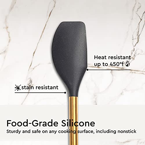 Black and Gold Kitchen Utensils with Gold Utensil Holder -17PC Gold Cooking Utensils Set Includes Black & Gold Measuring Cups and Spoons, Black Silicone Cooking Utensils Set -Gold Kitchen Accessories