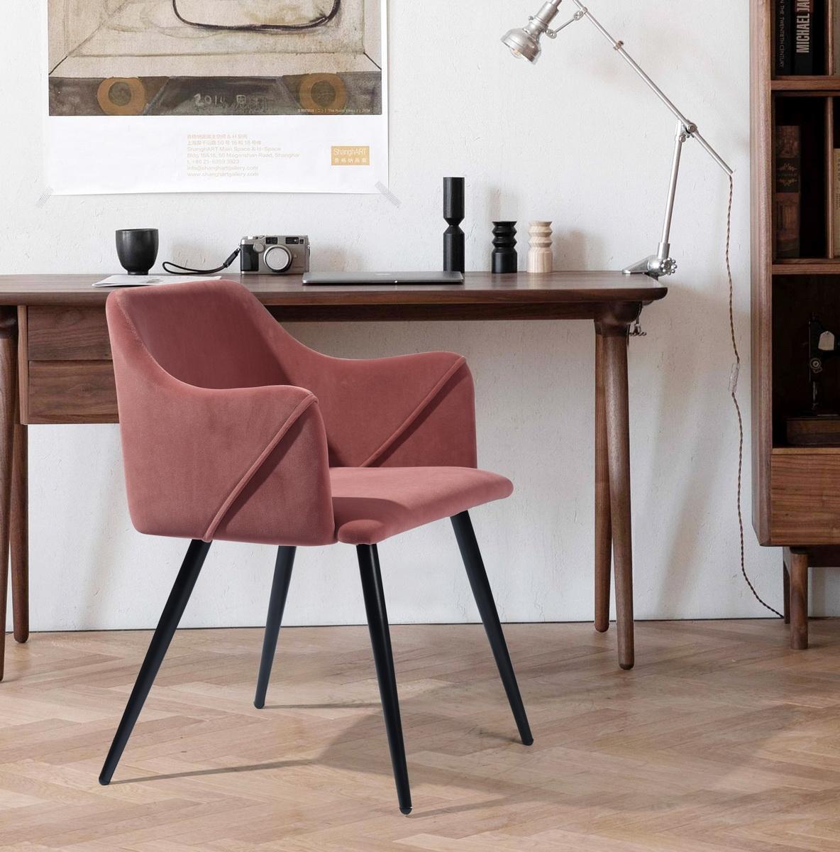 Velvet  Cover Dining Chair with Black Metal Legs