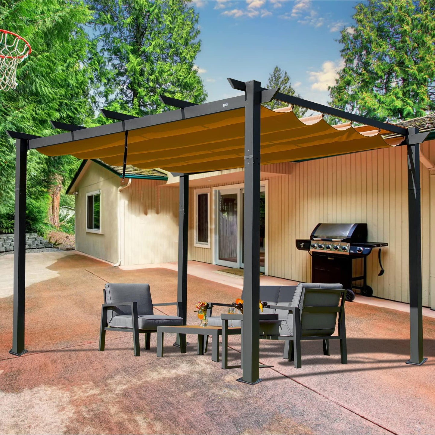 10'X10' Retractable Pergola with Weather-Resistant Canopy Aluminum