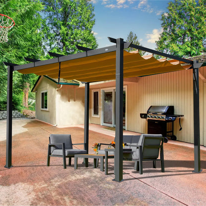 10'X10' Retractable Pergola with Weather-Resistant Canopy Aluminum