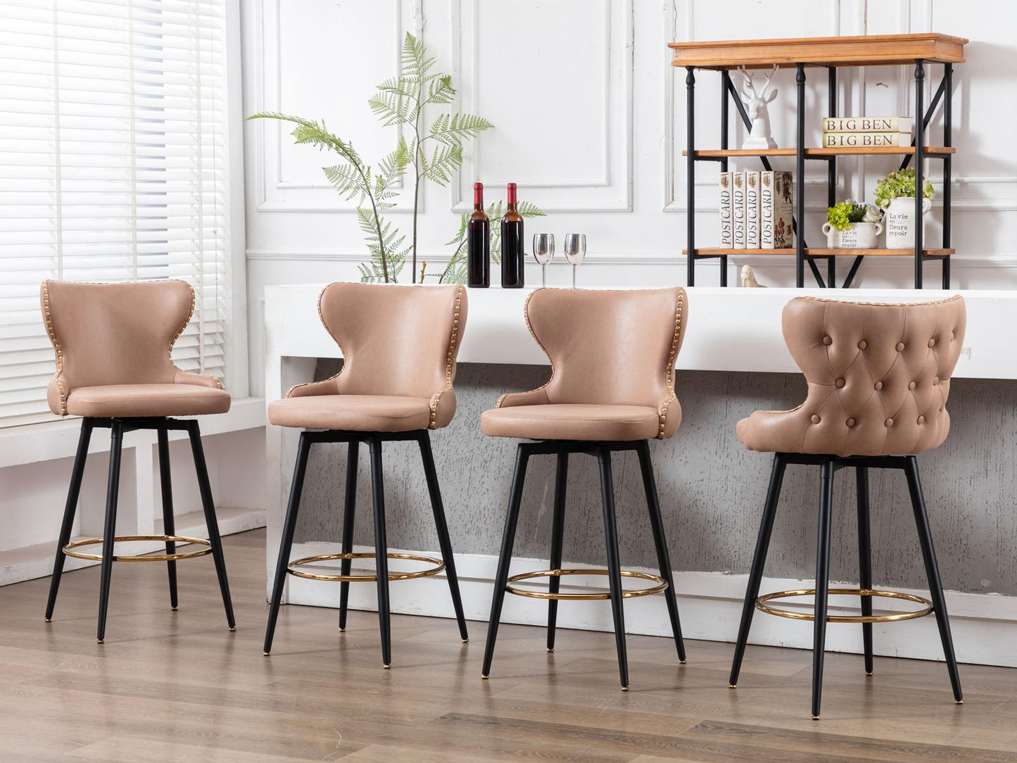 Set of 2 29" Modern Leather Tufted Swivel Bar Stools