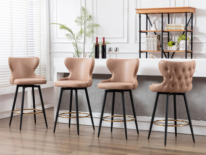Set of 2 29" Modern Leather Tufted Swivel Bar Stools