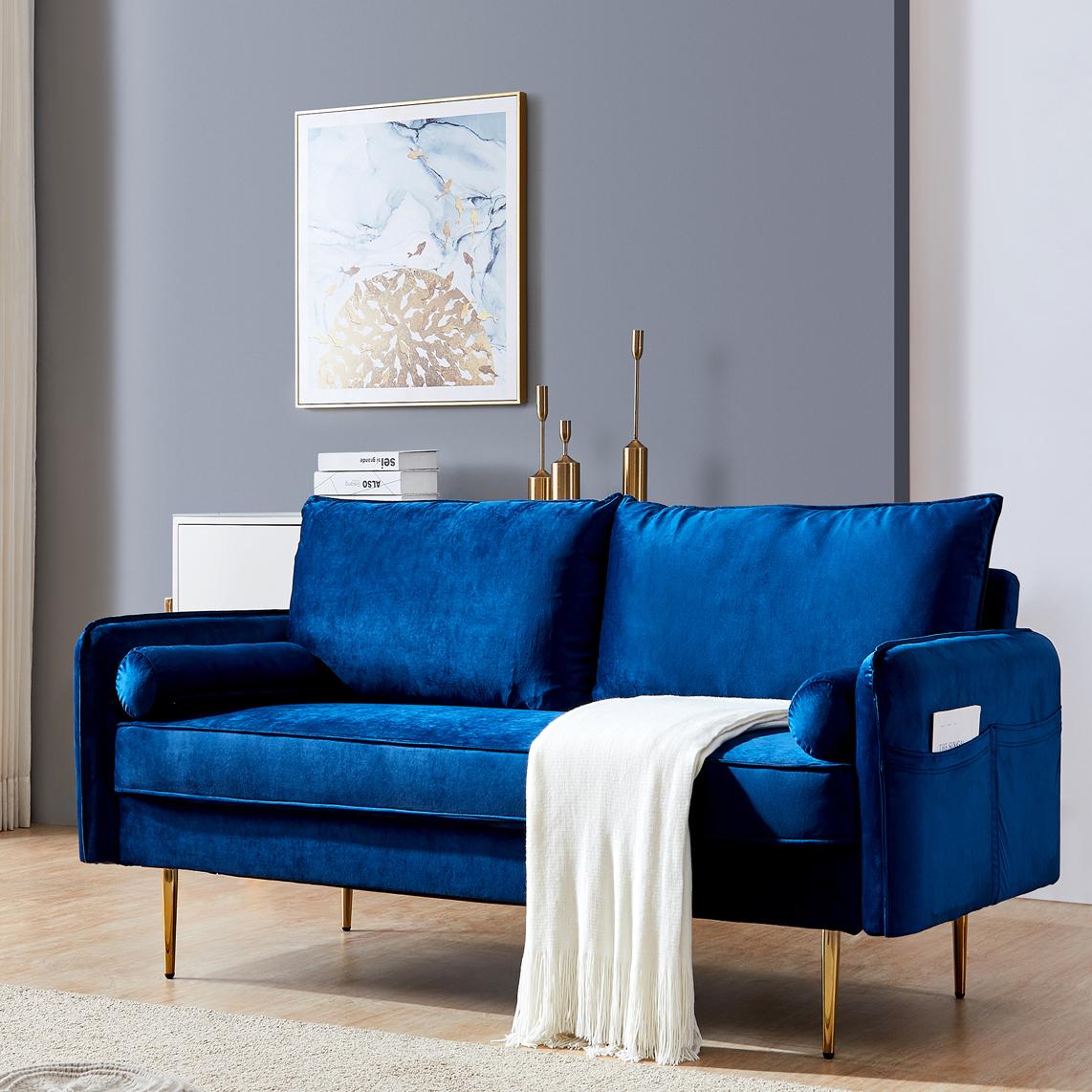 Velvet Fabric sofa with pocket-71‘’Blue