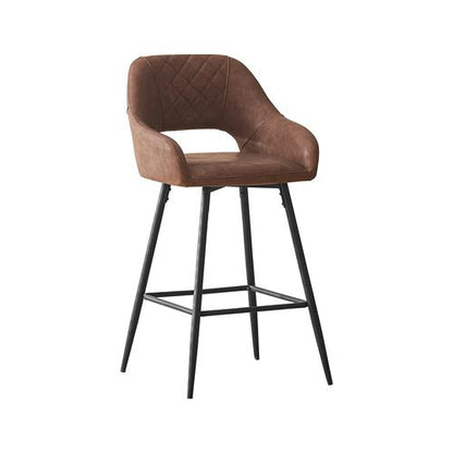 Set of 2 Leather Brown Breakfast Dining Bar Stools