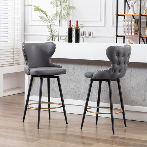 Set of 2 29" Modern Leather Tufted Swivel Bar Stools