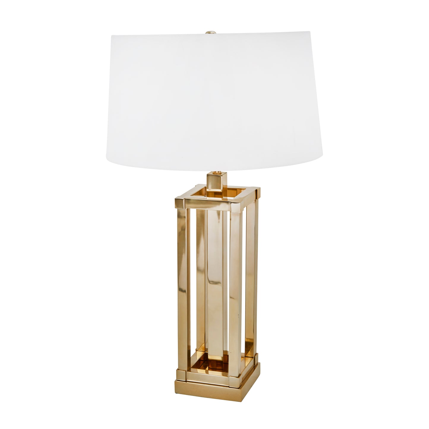 STAINLESS STEEL 27" SQUARE COLUMN TABLE LAMP, GOLD
