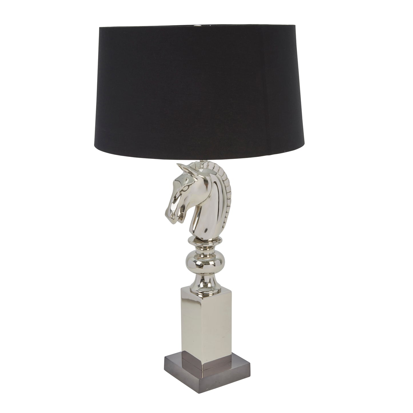 STAINLESS STEEL 31" HORSE HEADTABLE LAMP, SILVER