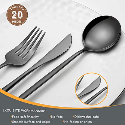 Mirror Modern Flatware Set for 4, 20-Piece Stainless Steel Silverware Set, LaienLife Unique Utensils with Long Forks Spoons and Knives Sets, Great for Home and Restaurant, Dishwasher Safe - Silver