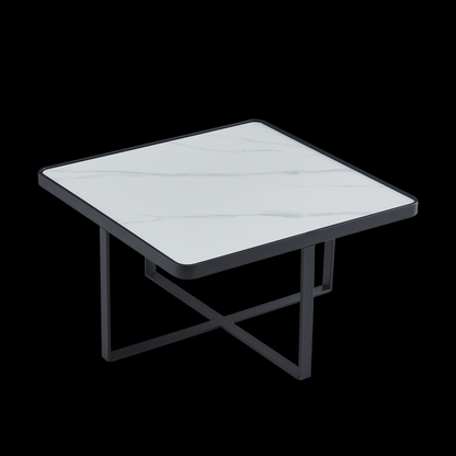 Minimalism Square coffee table，Black metal frame with sintered stone tabletop