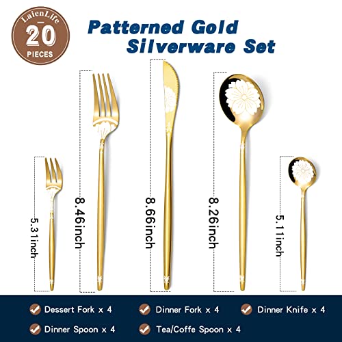 Mirror Modern Flatware Set for 4, 20-Piece Stainless Steel Silverware Set, LaienLife Unique Utensils with Long Forks Spoons and Knives Sets, Great for Home and Restaurant, Dishwasher Safe - Silver