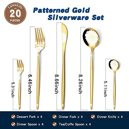 Mirror Modern Flatware Set for 4, 20-Piece Stainless Steel Silverware Set, LaienLife Unique Utensils with Long Forks Spoons and Knives Sets, Great for Home and Restaurant, Dishwasher Safe - Silver