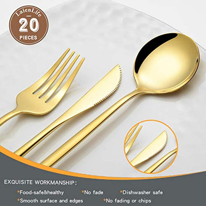 Mirror Modern Flatware Set for 4, 20-Piece Stainless Steel Silverware Set, LaienLife Unique Utensils with Long Forks Spoons and Knives Sets, Great for Home and Restaurant, Dishwasher Safe - Silver