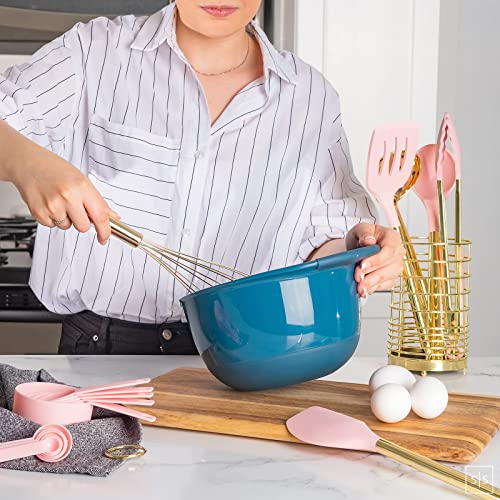 Black and Gold Kitchen Utensils with Gold Utensil Holder -17PC Gold Cooking Utensils Set Includes Black & Gold Measuring Cups and Spoons, Black Silicone Cooking Utensils Set -Gold Kitchen Accessories