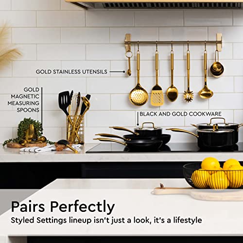 Black and Gold Kitchen Utensils with Gold Utensil Holder -17PC Gold Cooking Utensils Set Includes Black & Gold Measuring Cups and Spoons, Black Silicone Cooking Utensils Set -Gold Kitchen Accessories