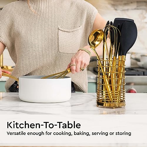 Black and Gold Kitchen Utensils with Gold Utensil Holder -17PC Gold Cooking Utensils Set Includes Black & Gold Measuring Cups and Spoons, Black Silicone Cooking Utensils Set -Gold Kitchen Accessories