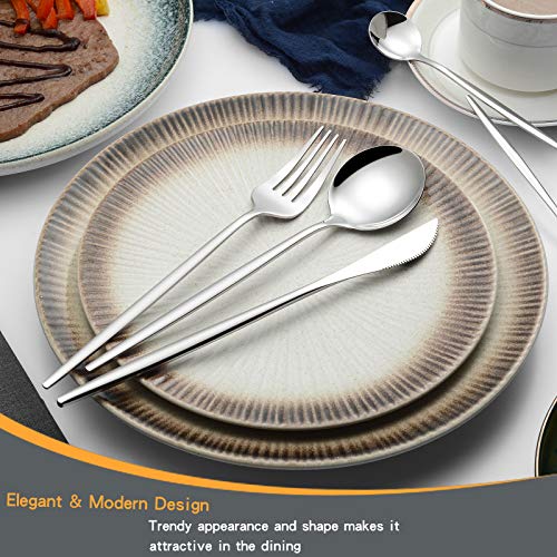 Mirror Modern Flatware Set for 4, 20-Piece Stainless Steel Silverware Set, LaienLife Unique Utensils with Long Forks Spoons and Knives Sets, Great for Home and Restaurant, Dishwasher Safe - Silver