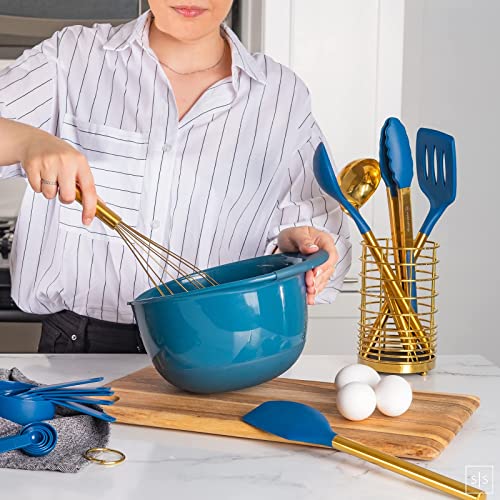 Black and Gold Kitchen Utensils with Gold Utensil Holder -17PC Gold Cooking Utensils Set Includes Black & Gold Measuring Cups and Spoons, Black Silicone Cooking Utensils Set -Gold Kitchen Accessories