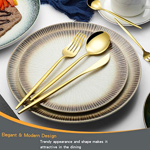 Mirror Modern Flatware Set for 4, 20-Piece Stainless Steel Silverware Set, LaienLife Unique Utensils with Long Forks Spoons and Knives Sets, Great for Home and Restaurant, Dishwasher Safe - Silver