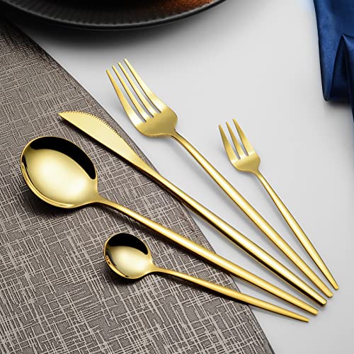 Mirror Modern Flatware Set for 4, 20-Piece Stainless Steel Silverware Set, LaienLife Unique Utensils with Long Forks Spoons and Knives Sets, Great for Home and Restaurant, Dishwasher Safe - Silver