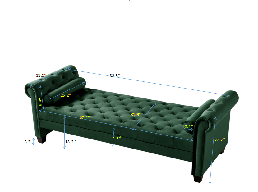 The Mozelle 82.3" Rectangular Large Chaise Lounge Green