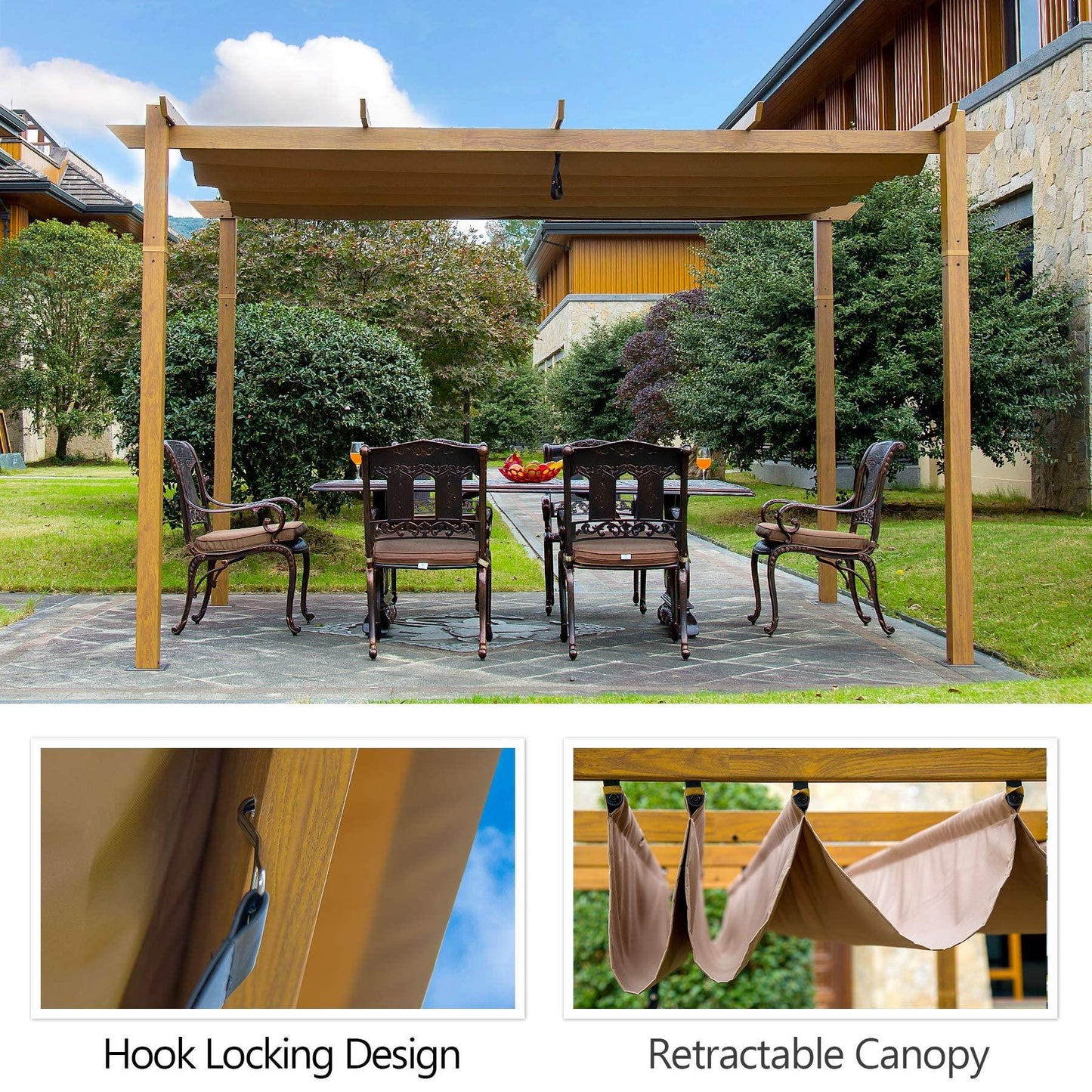 Domi Outdoor Living Outdoor Retractable Pergola with Weather-Resistant Canopy Aluminum