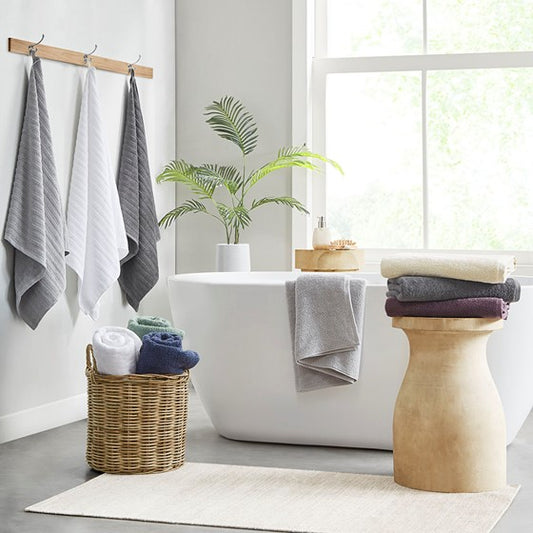 Loft 100% Cotton Solid Textured Antimicrobial 6 Piece Towel Set