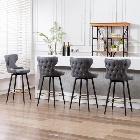 Set of 2 29" Modern Leather Tufted Swivel Bar Stools