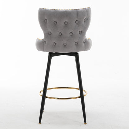 Set of 2 29" Modern Leather Tufted Swivel Bar Stools