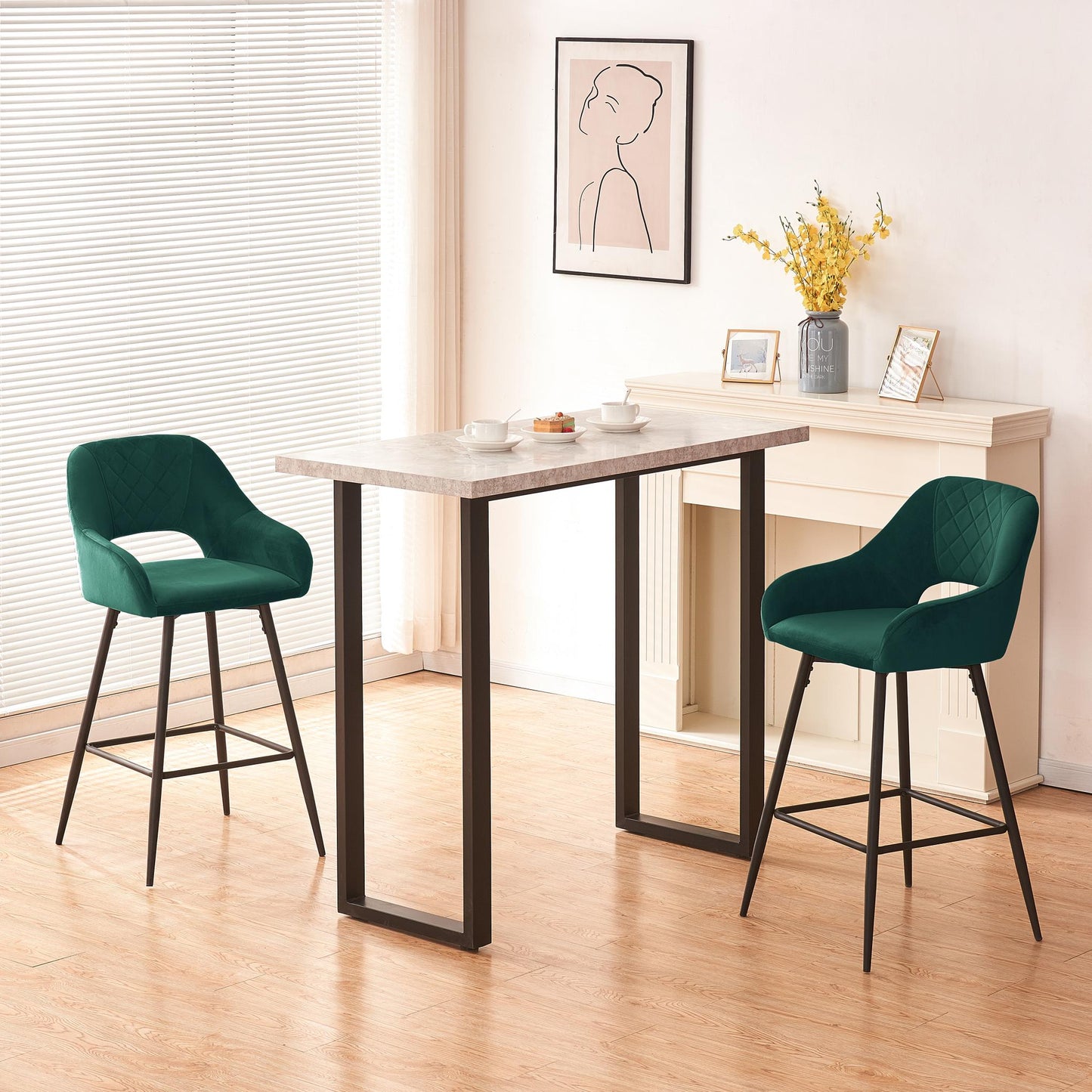 Set of 2 Velvet Green Counter Stools