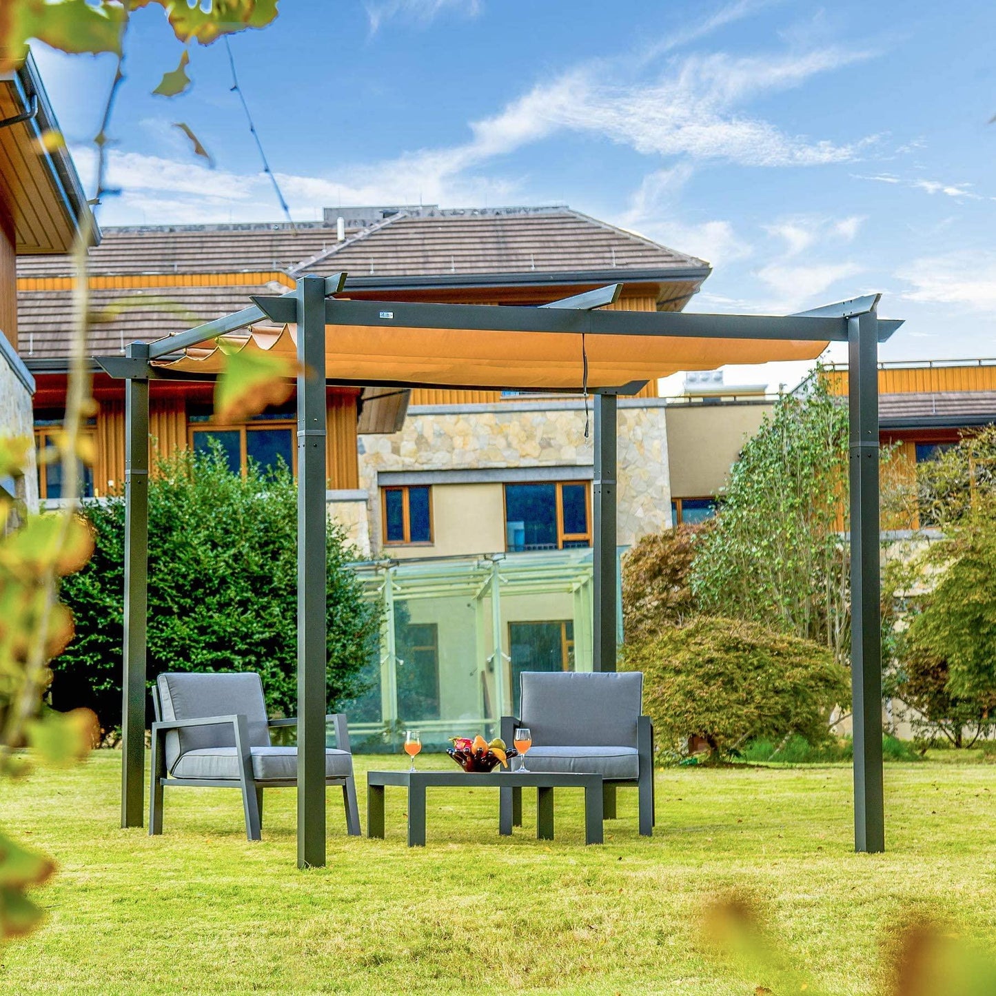 10'X10' Retractable Pergola with Weather-Resistant Canopy Aluminum