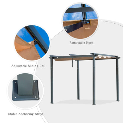 10'X10' Retractable Pergola with Weather-Resistant Canopy Aluminum