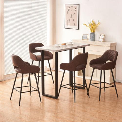 Set of 2 Leather Brown Breakfast Dining Bar Stools