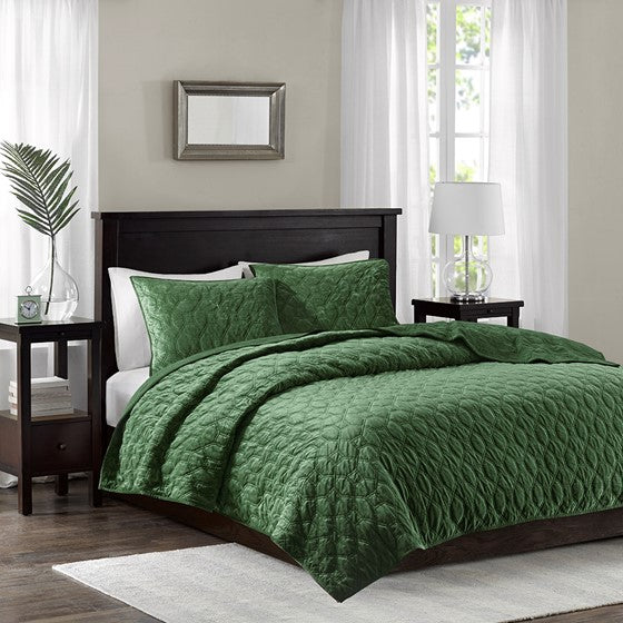 Harper Faux Velvet Reversible 3 Piece Coverlet Set