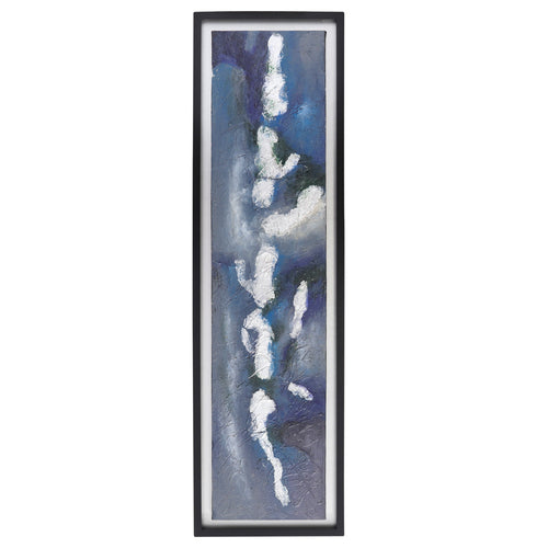 70X20 HANDPAINTED OIL CANVAS ABSTRACT, BLUE/SILVER