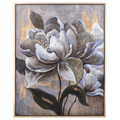 50x38 HANDPAINTED OIL CANVAS FLOWER, WHITE