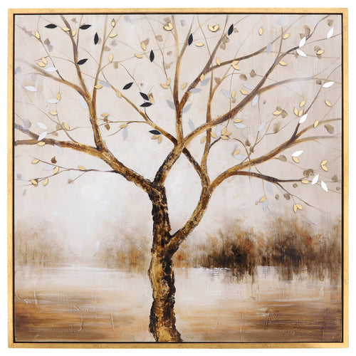 42X42 HANDPAINTED OIL CANVAS TREE, BROWN