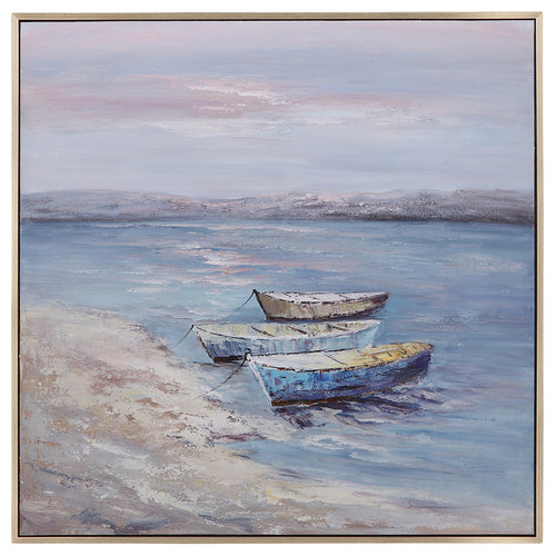 52X52 HANDPAINTED OIL CANVAS BOATS/OCEAN, MULTI