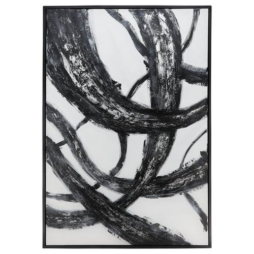 62X42 HANDPAINTED OIL CANVAS ABSTRACT, BLACK/WHITE