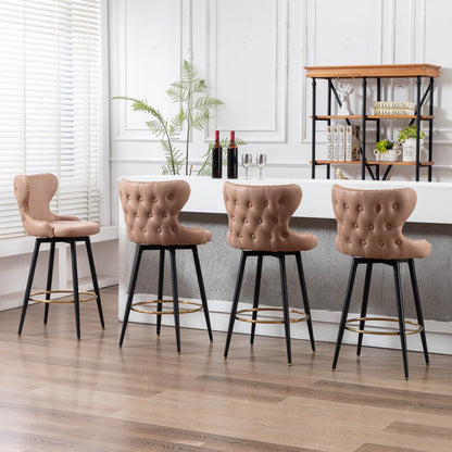 Set of 2 29" Modern Leather Tufted Swivel Bar Stools