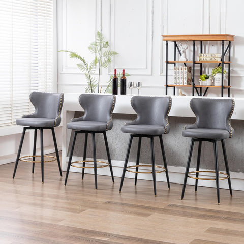 Set of 2 29" Modern Leather Tufted Swivel Bar Stools