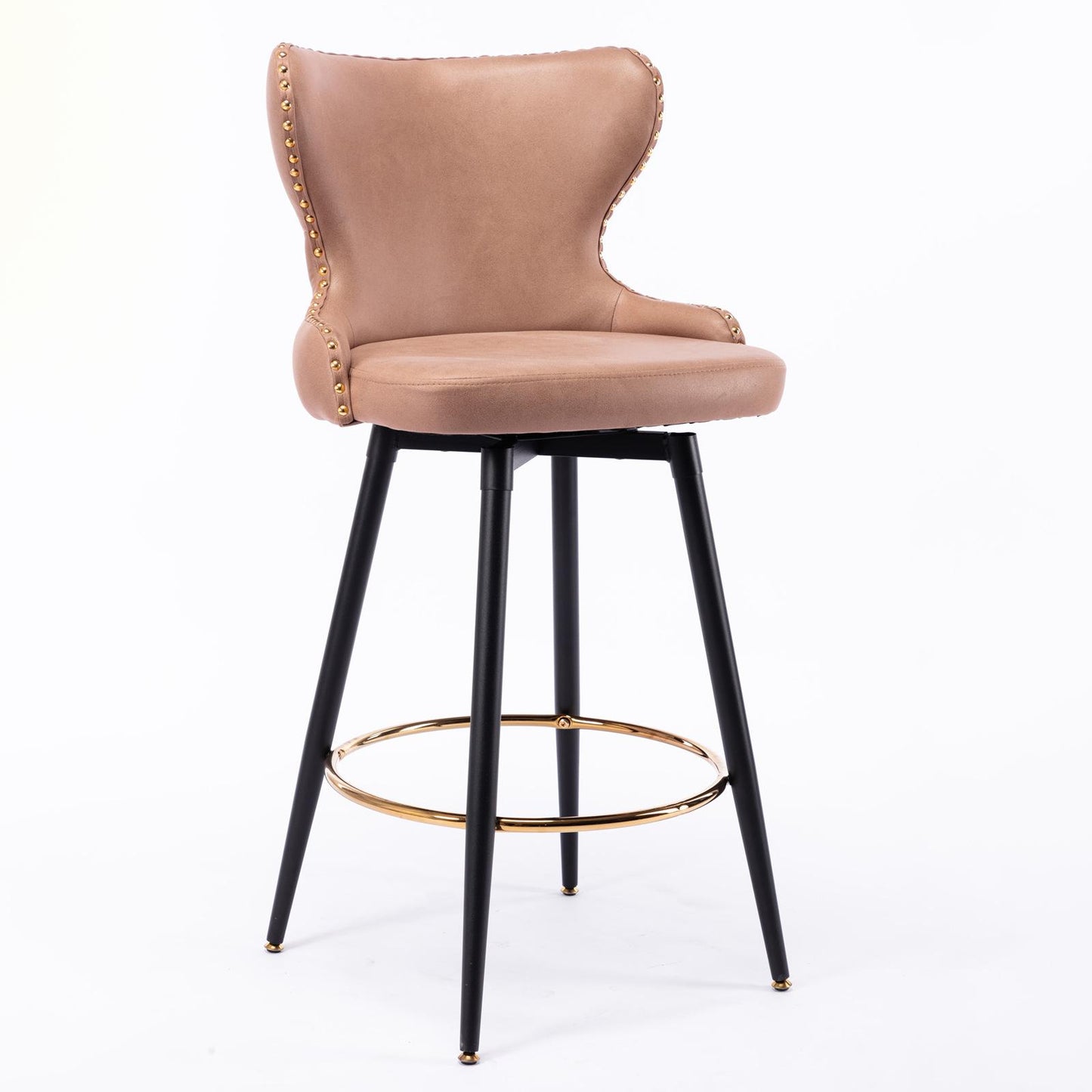 Set of 2 29" Modern Leather Tufted Swivel Bar Stools