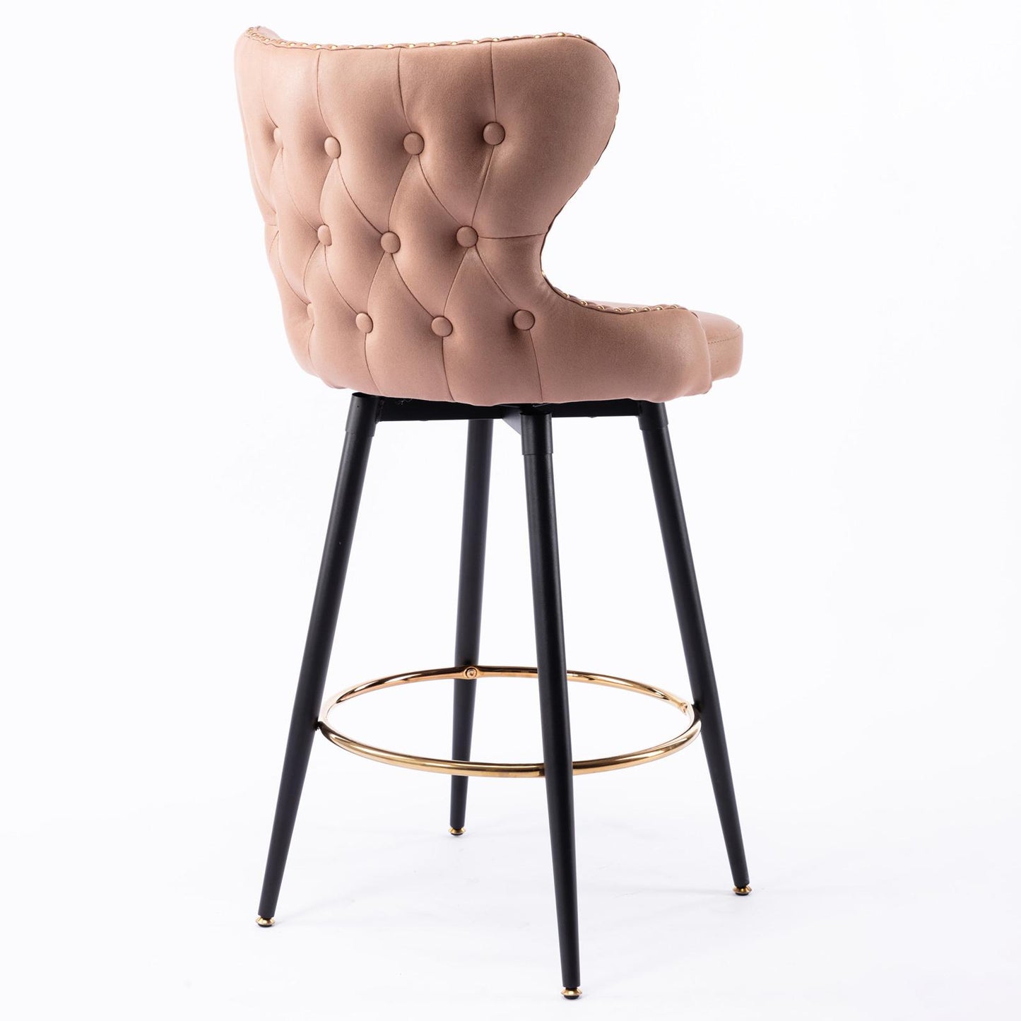 Set of 2 29" Modern Leather Tufted Swivel Bar Stools