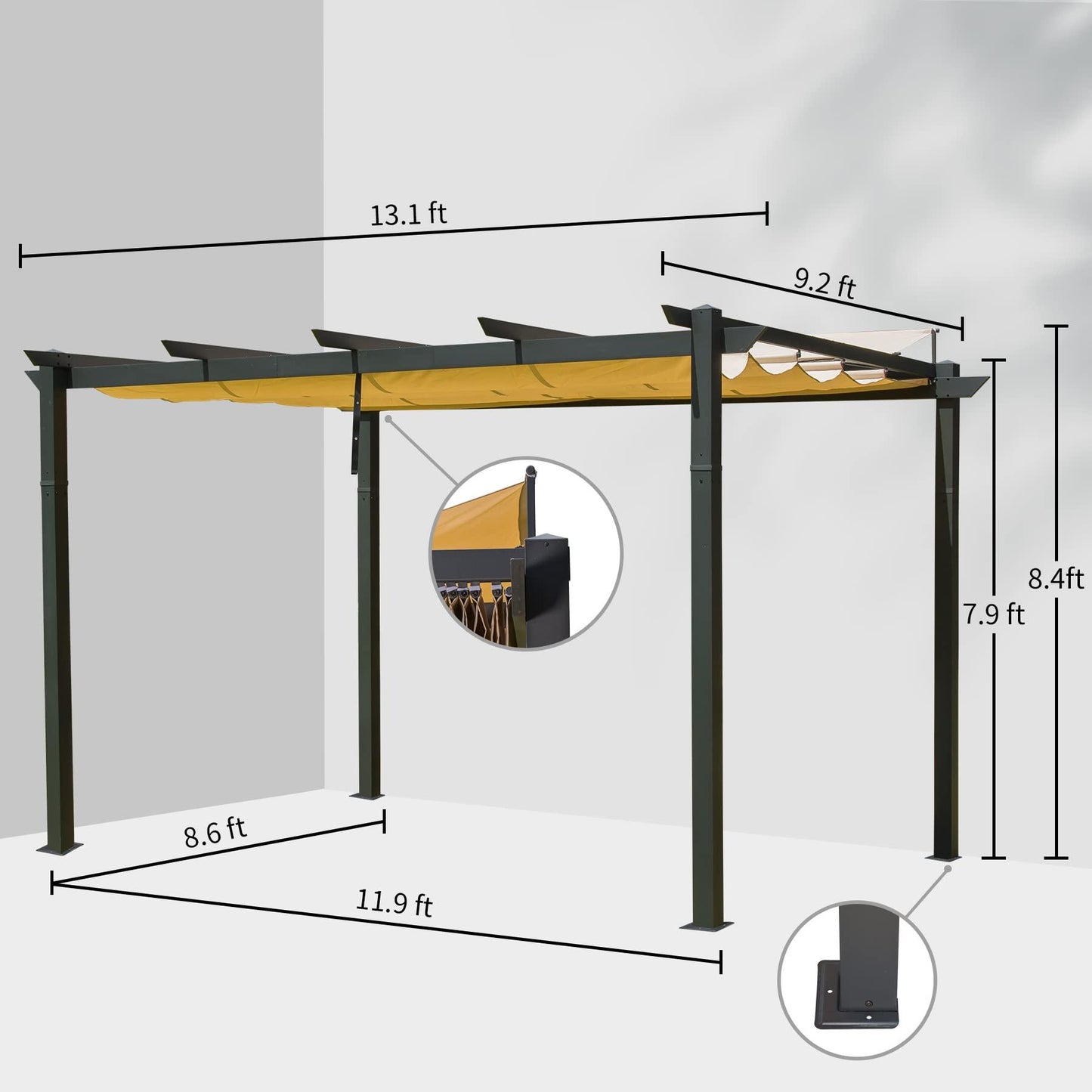 9'x13' Retractable Pergola with Weather-Resistant Canopy Aluminum