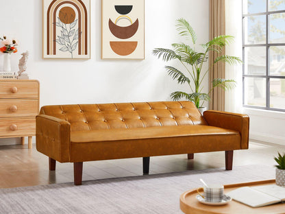 PU Leather Sleeper Sofa - Brown