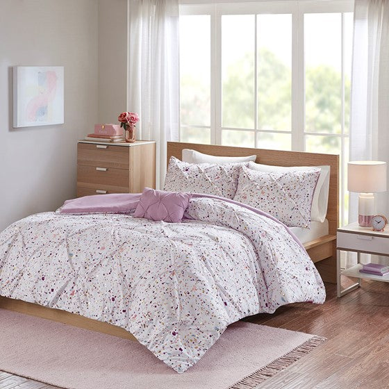 Abby Metallic Printed and Pintucked Duvet Cover Set