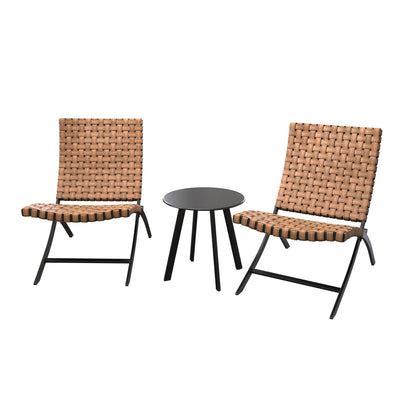 3 Piece Rattan Patio Set Furniture Foldable Wicker Lounger Chairs and Coffee Table Set