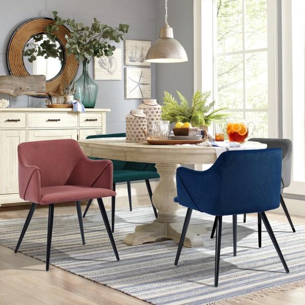 Velvet  Cover Dining Chair with Black Metal Legs