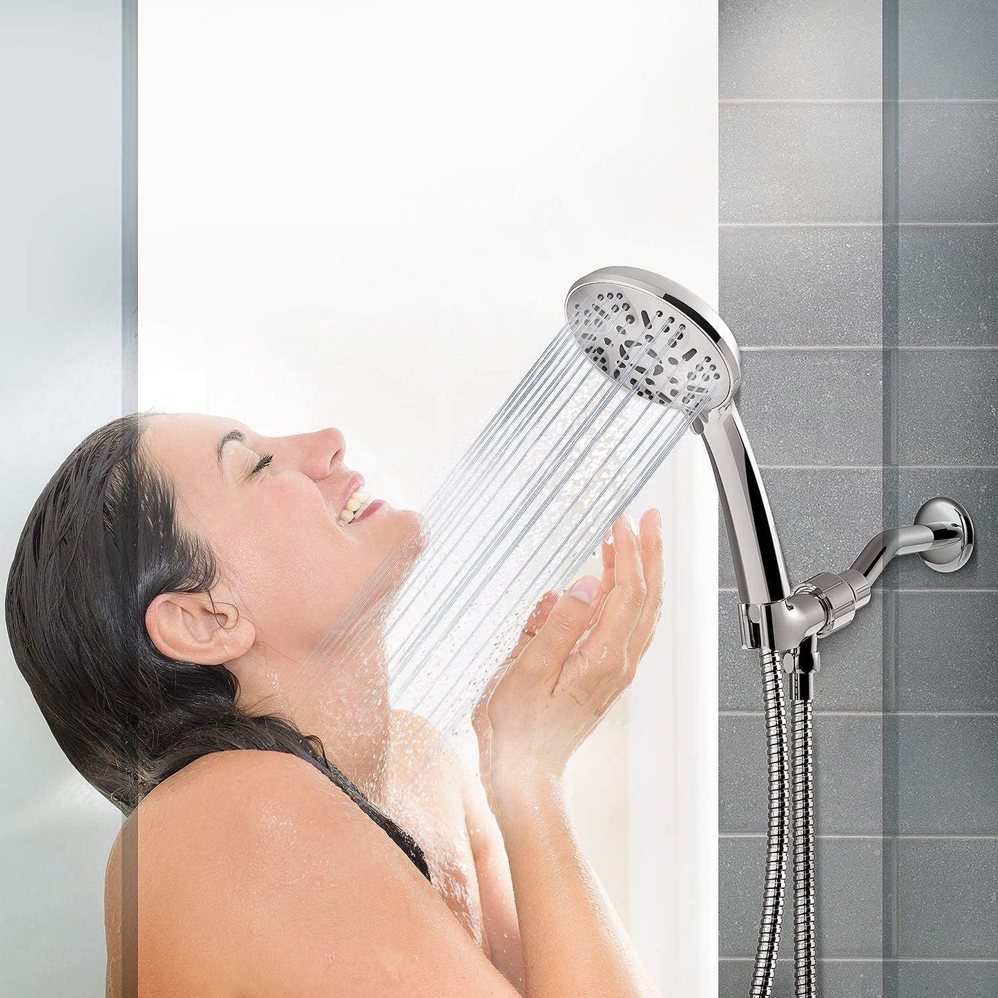 High Pressure Handheld Shower Head – 9 Spray Modes Hand Held Shower Head with 60 Inch Hose