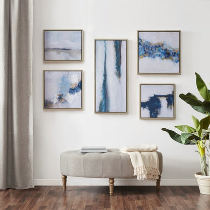 Blue Drift Framed Embellished Canvas Gallery 5PC Set